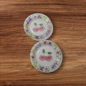 Firna Indonesia Clear Embossed Glass Plates With Fruit Designs 9.5” Set Of Two g